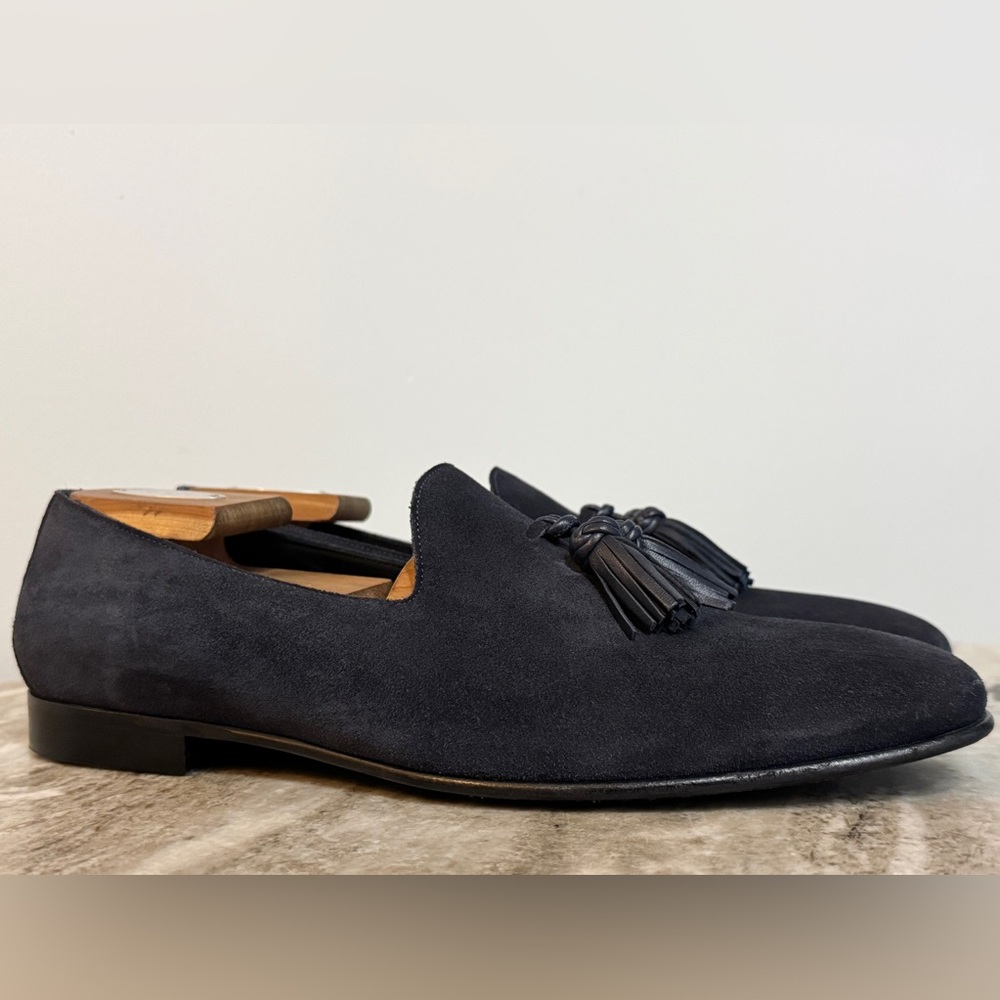 BURBERRY PRORSUM NAVY BLUE SUEDE TASSEL LOAFERS SLIPPERS 44 / 11 US $1000 - Picture 2 of 12